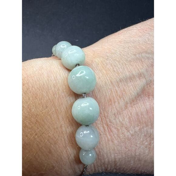 Burmese jade adjustable bolo sterling silver bracelet - Picture 2 of 15